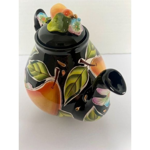 Blue Sky Black Bold Color Textured Icing on the Cake Pear Teapot Fruit Design - Picture 9 of 10